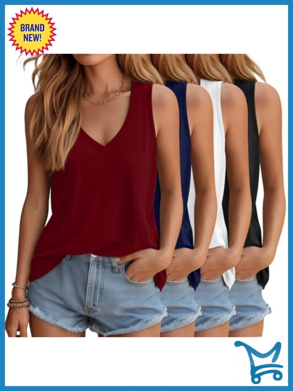 Women's 4 Pack Sleeveless V-Neck Tank Tops Loose Fit Summer Tees Flowy Basic